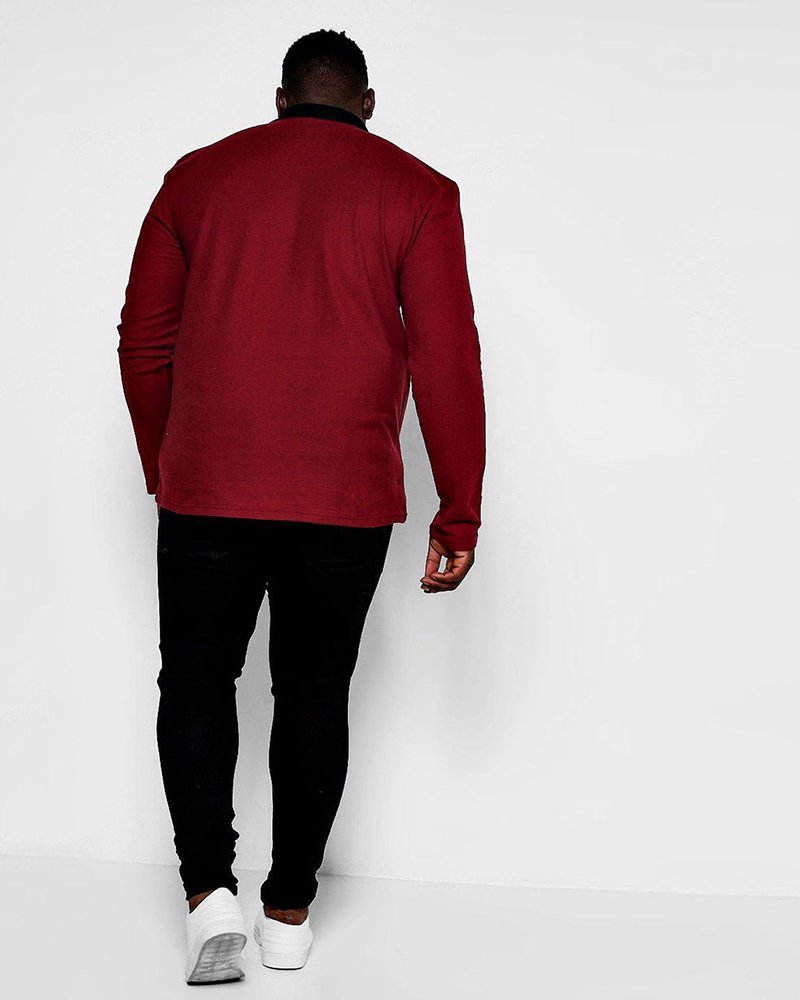 Big And Tall Burgundy Pique Polo Contrast Rib - Image 2
