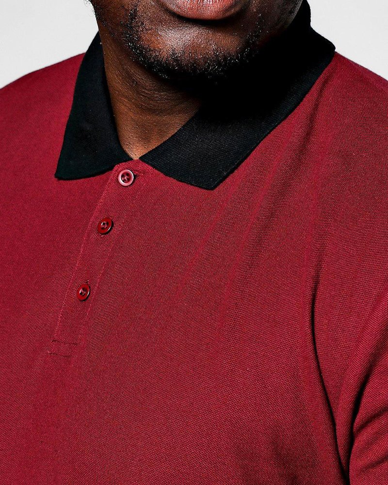 Big And Tall Burgundy Pique Polo Contrast Rib - Image 3