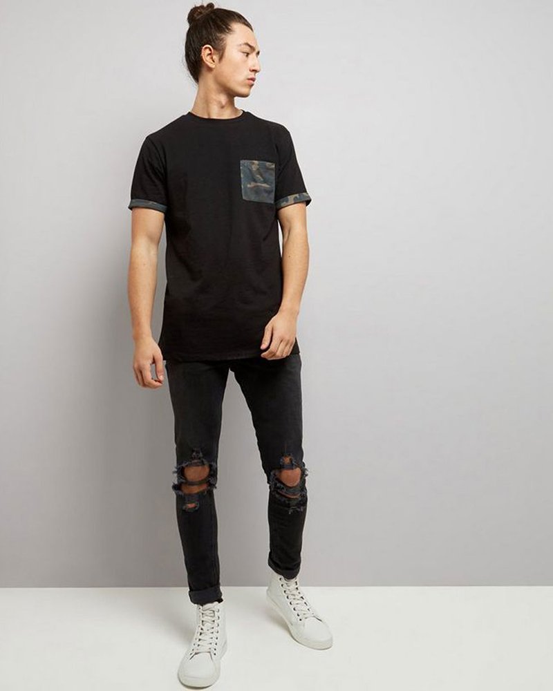 Black-Camo-Print-Pocket-And-Sleeve-T-Shirt-R-13428