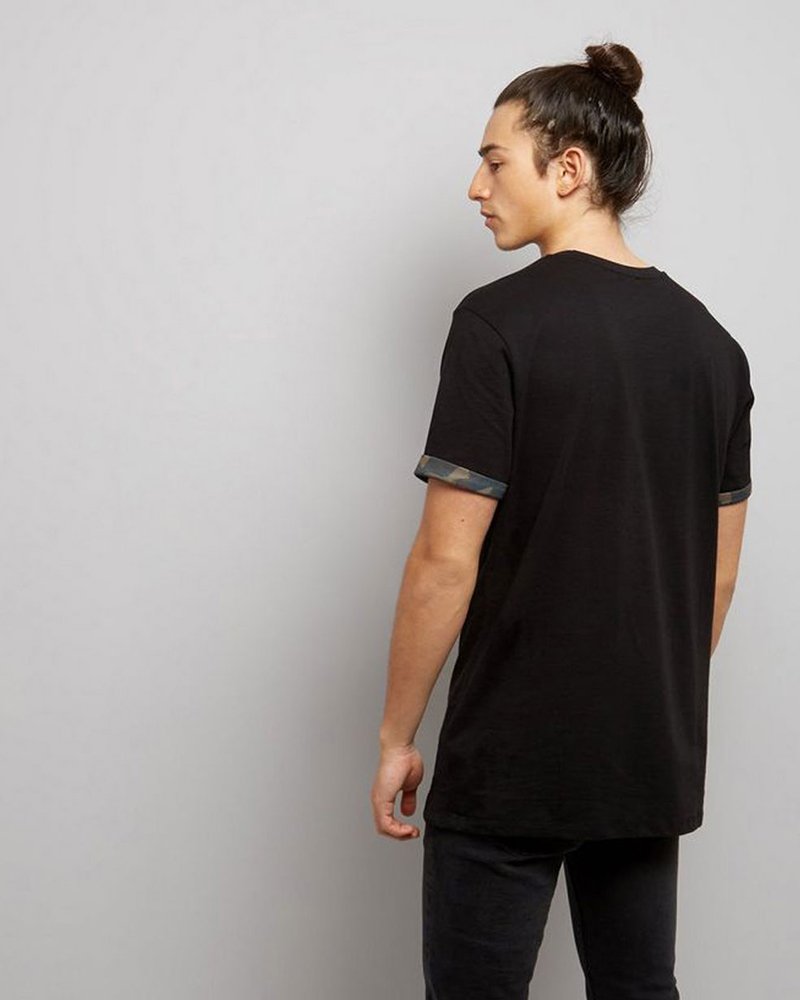 Black Camo Print Pocket And Sleeve T-Shirt - Image 2