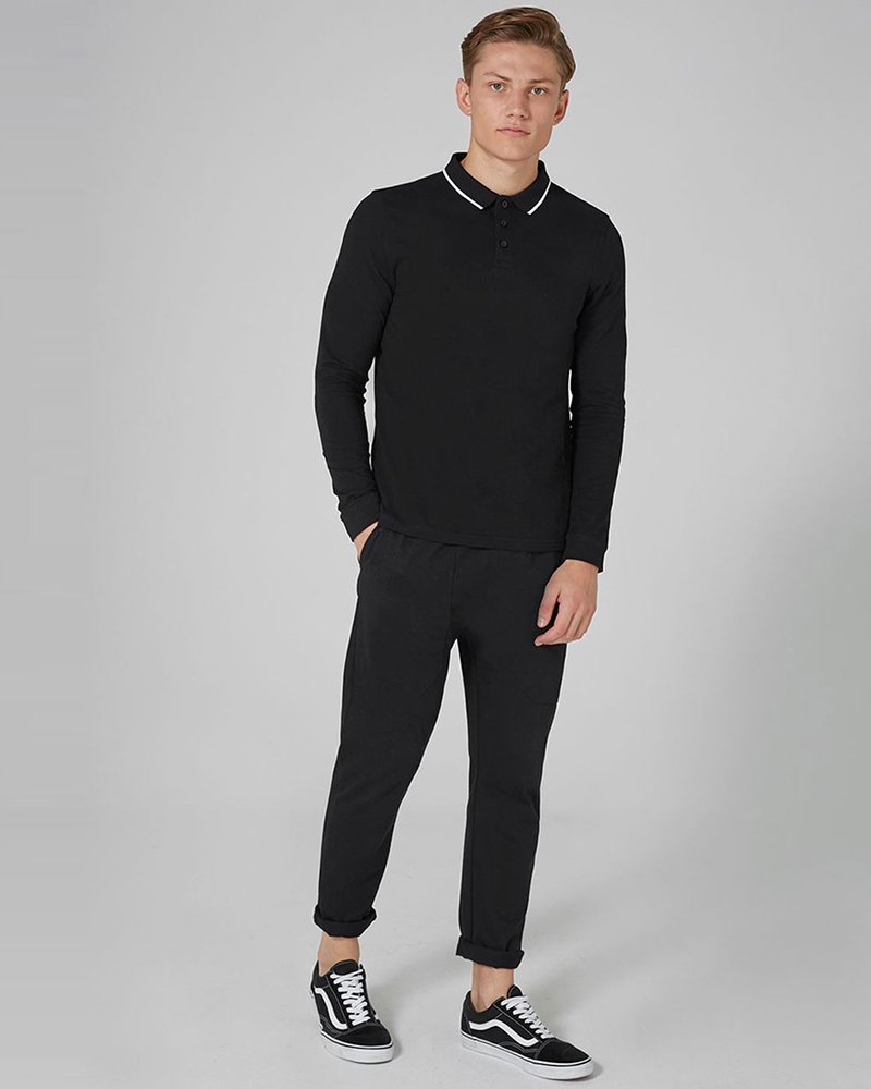 Black Long Sleeve Muscle Polo - Image 3