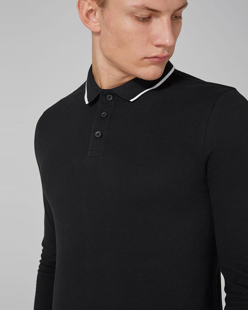 Black Long Sleeve Muscle Polo - Image 4