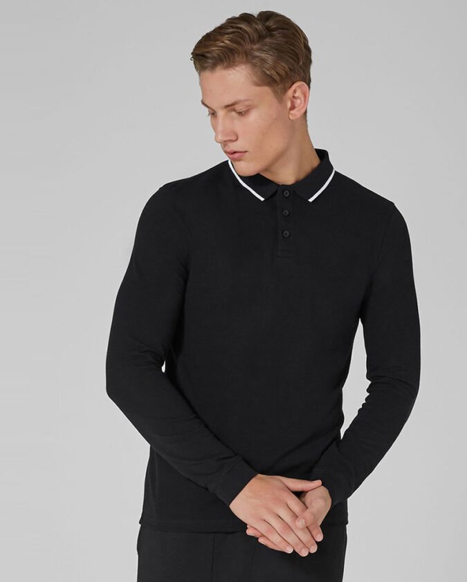 Black-Long-Sleeve-Muscle-Polo
