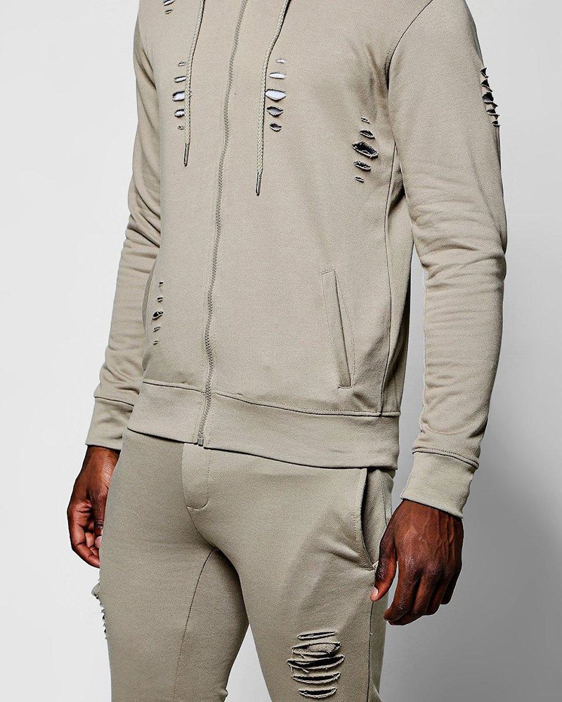 Destroyed Skinny Fit Hooded Tracksuit - Image 4