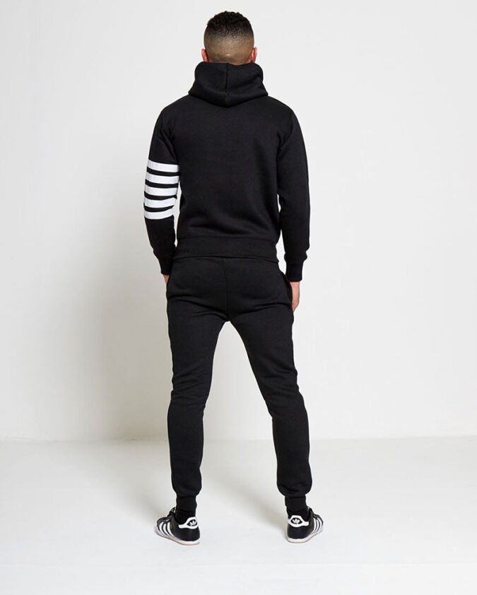 Mens-Asymmetrical-Striped-Black-Hooded-Tracksuit