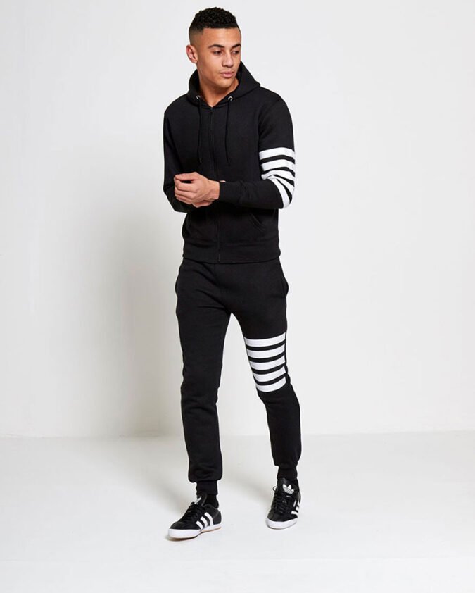 Mens-Asymmetrical-Striped-Black-Hooded-Tracksuit