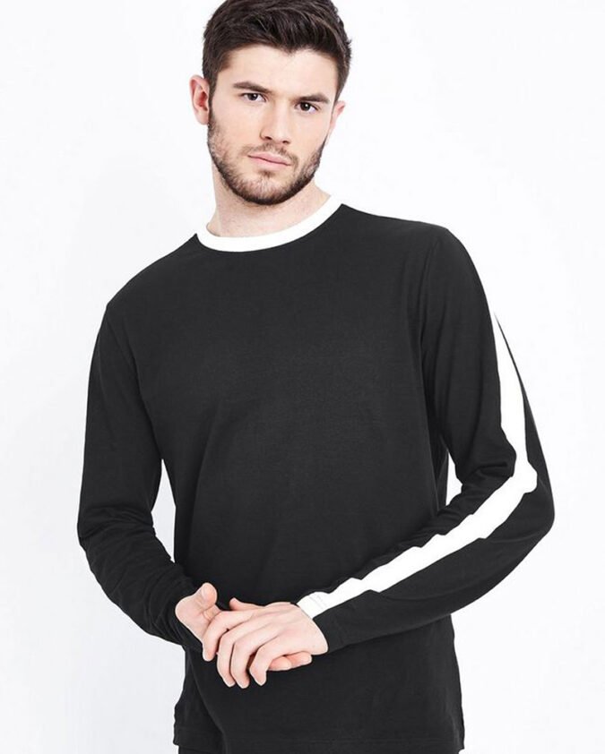 Black-Stripe-Side-Long-Sleeve-T-Shirt-R-13424
