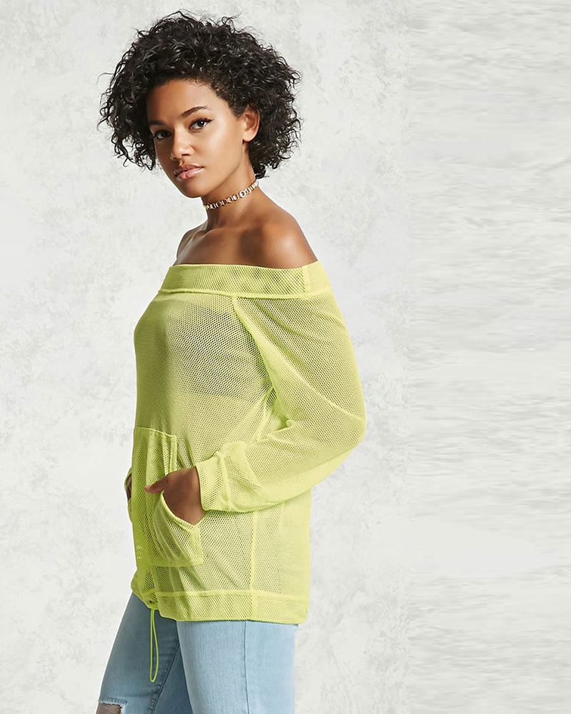 Boat Neck Sheer Mesh Hoodie - Image 3