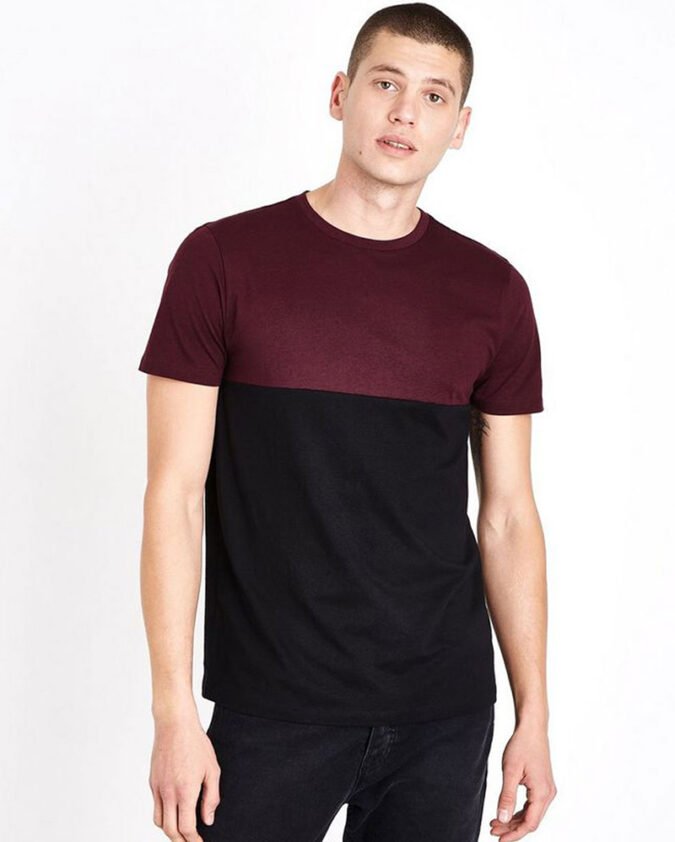 Burgundy-Contrast-Block-T-Shirt-R-13421