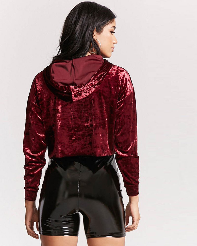 Crushed Velvet Crop Hoodie - Image 2
