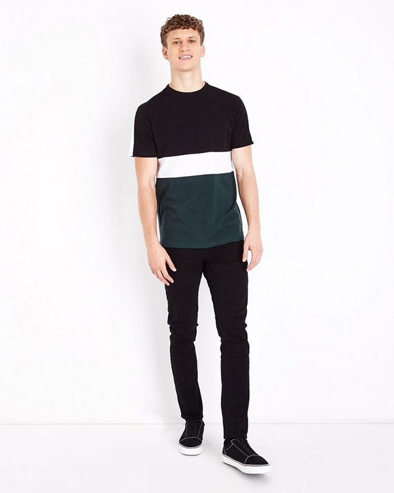 Dark Green Colour Block T-Shirt - Image 3