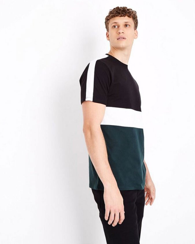 Dark-Green-Colour-Block-T-Shirt-R-13404