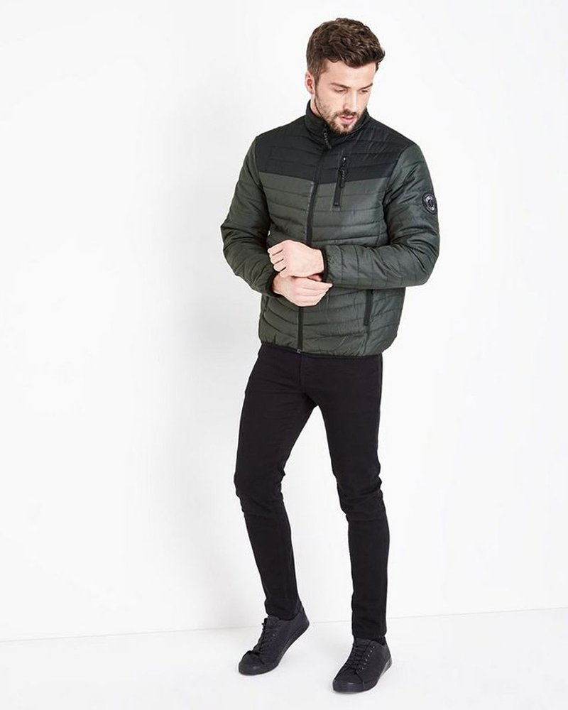 Khaki Contrast Front Puffer Jacket - Image 3