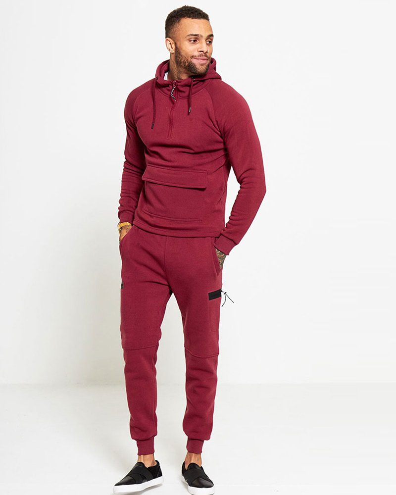 MENS WINE SLIM FIT POUCH POCKET TRACKSUIT - Image 5