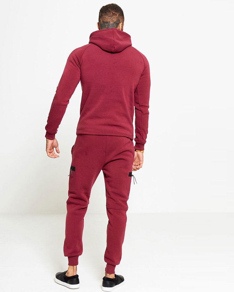 MENS WINE SLIM FIT POUCH POCKET TRACKSUIT - Image 2
