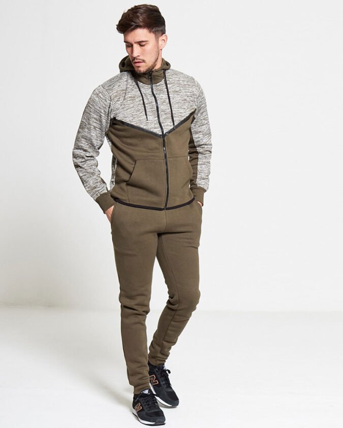 Mens-Khaki-Marl-Effect-Slim-Fit-Tracksuit-R1-19052
