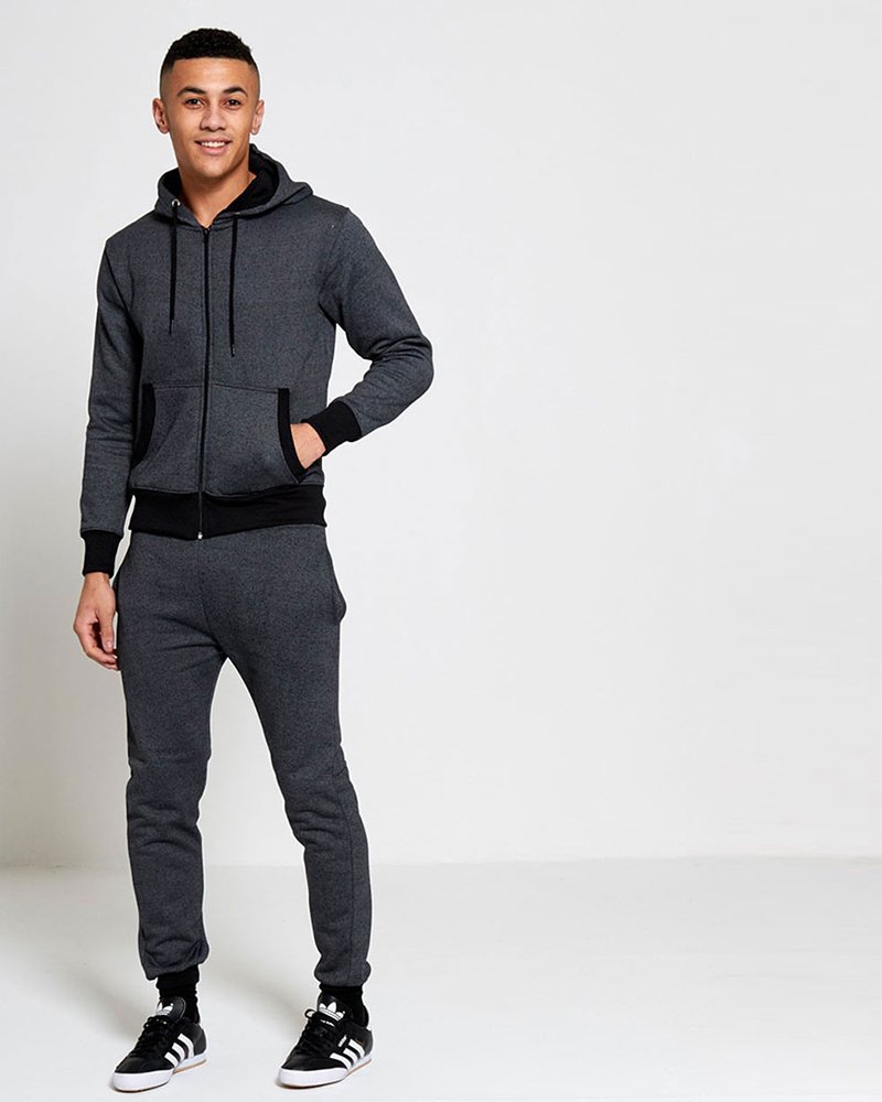 Mens Marl Fleece Zip Through Tracksuit - Image 3