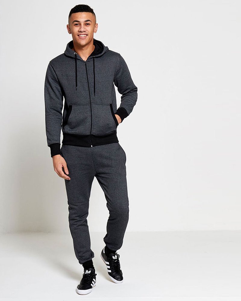Mens Marl Fleece Zip Through Tracksuit - Image 2