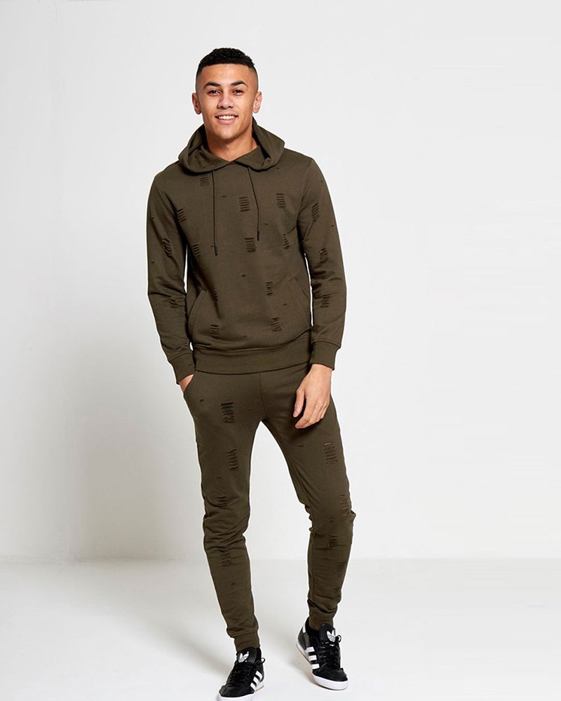 Mens Pink Destroyed Hooded Tracksuit - Image 2