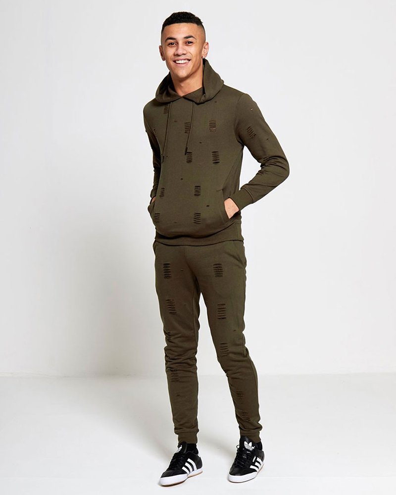 Mens Pink Destroyed Hooded Tracksuit - Image 5