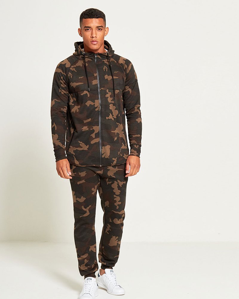 Mens Skinny Fit Camo Zip Up Tracksuit Hover to zoom - Image 3