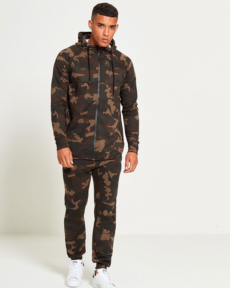 Mens Skinny Fit Camo Zip Up Tracksuit Hover to zoom - Image 4