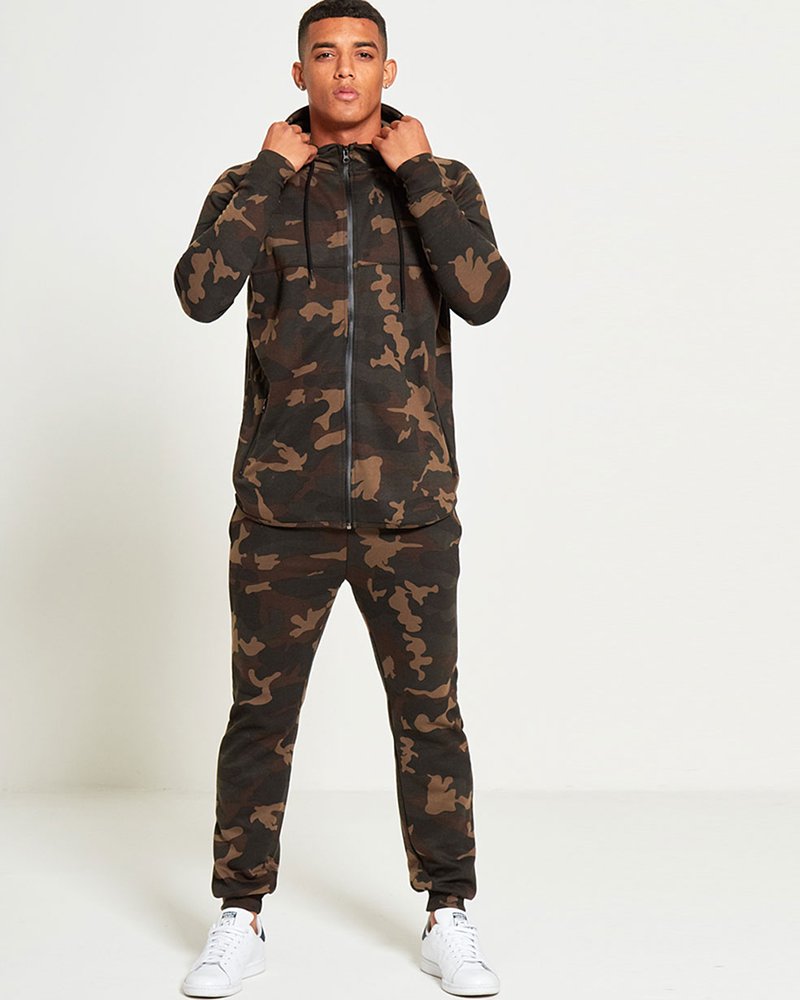 Mens Skinny Fit Camo Zip Up Tracksuit Hover to zoom - Image 5