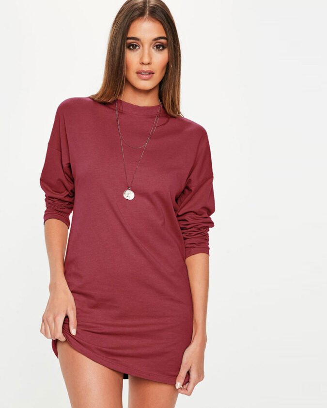 burgundy-long-sleeved-t-shirt-dress-R1-16120