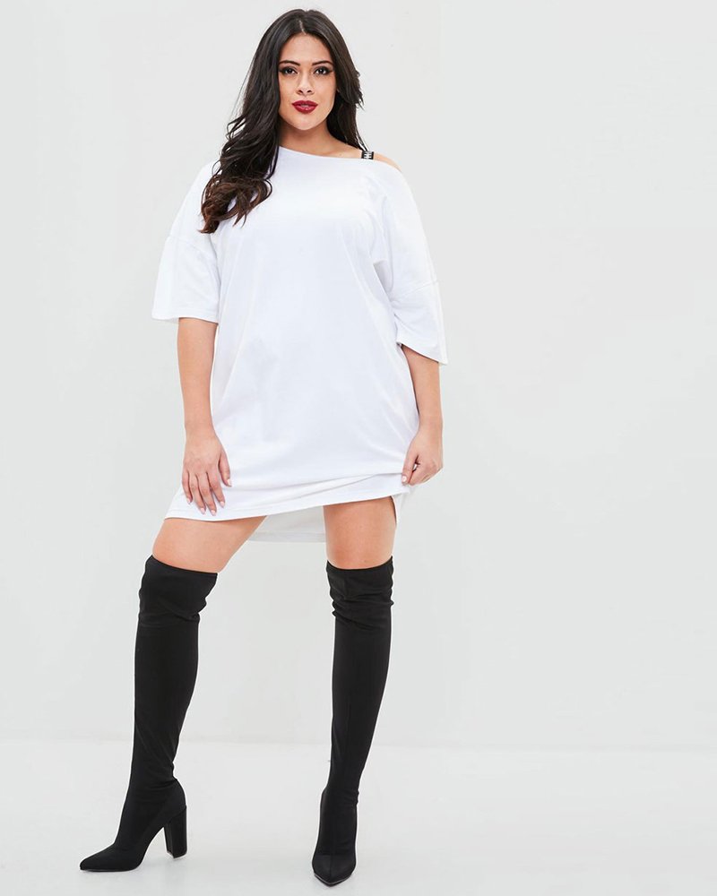 Curve white elastic trim t-shirt dress - Image 4