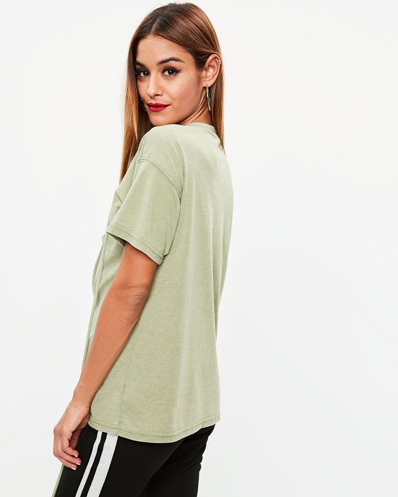 green lace up front burnout t-shirt - Image 2