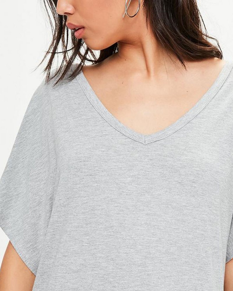 Grey oversized v neck t-shirt dress - Image 3