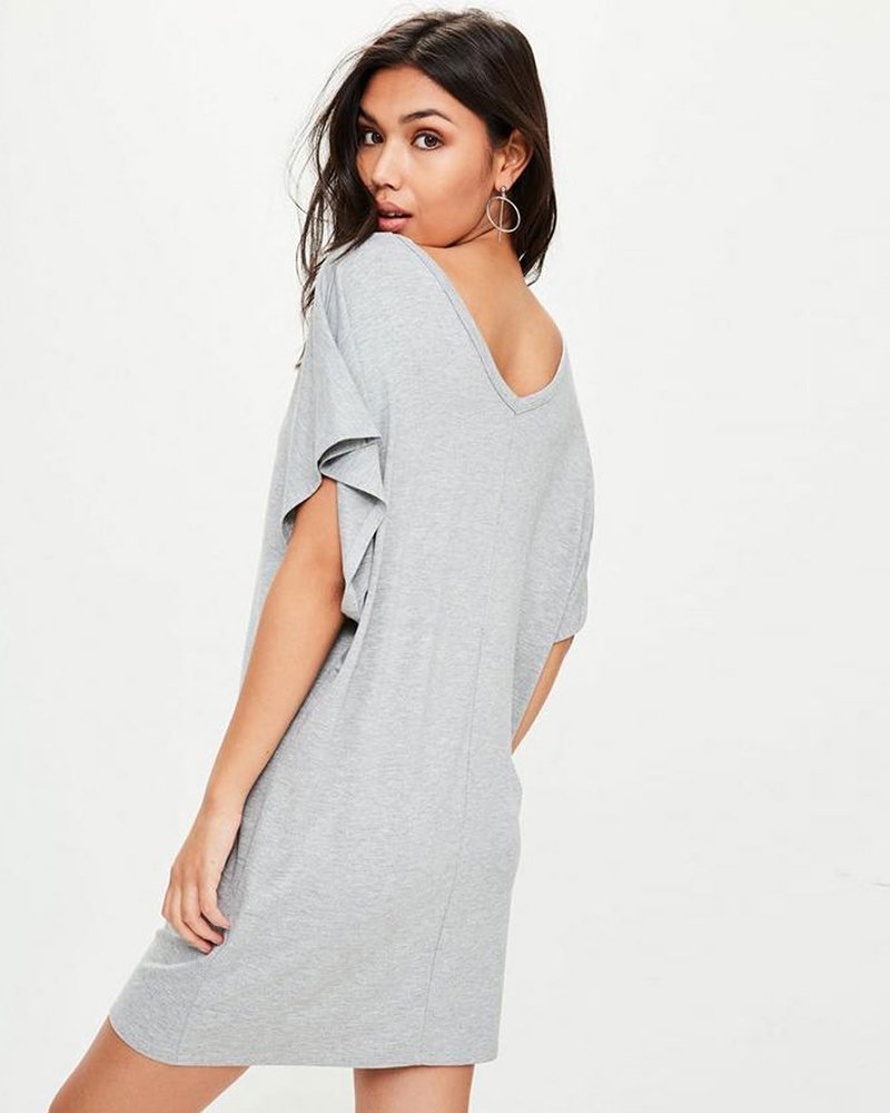 Grey oversized v neck t-shirt dress - Image 2