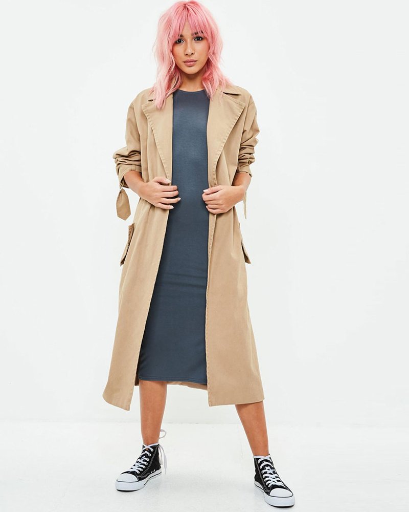 Grey side split t-shirt midi dress - Image 4
