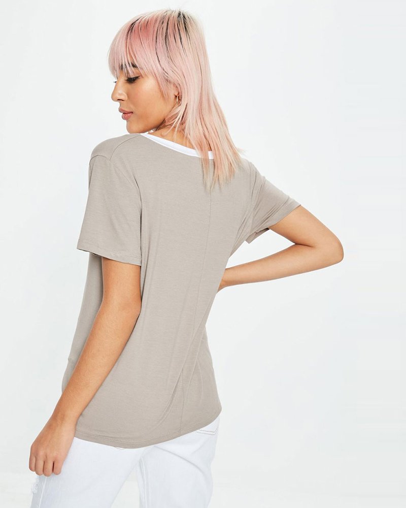 nude contrast neck t-shirt - Image 2