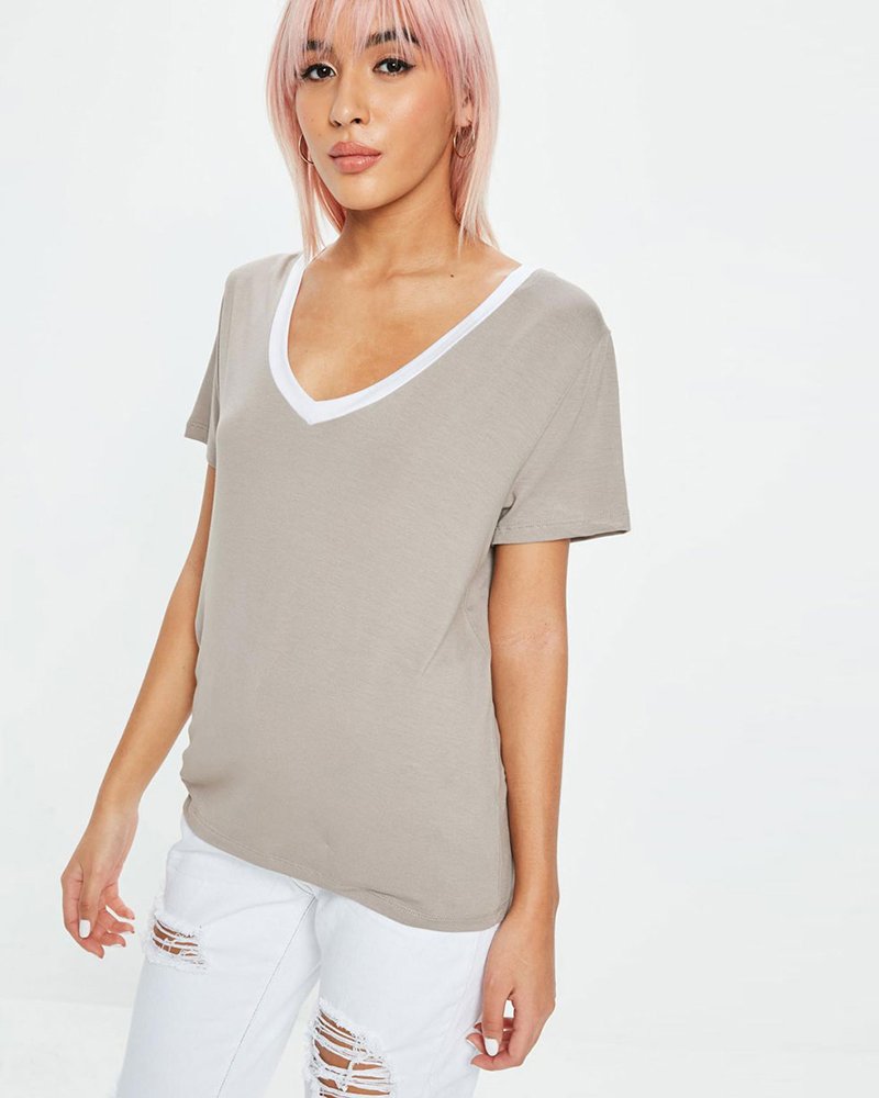 nude contrast neck t-shirt - Image 3
