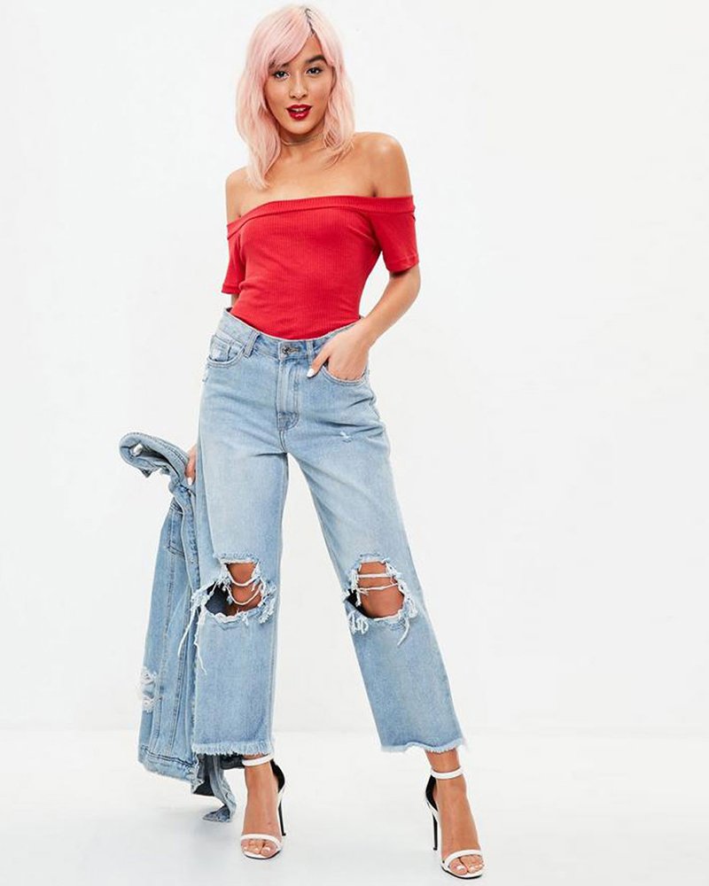 red bardot ribbed t-shirt - Image 4
