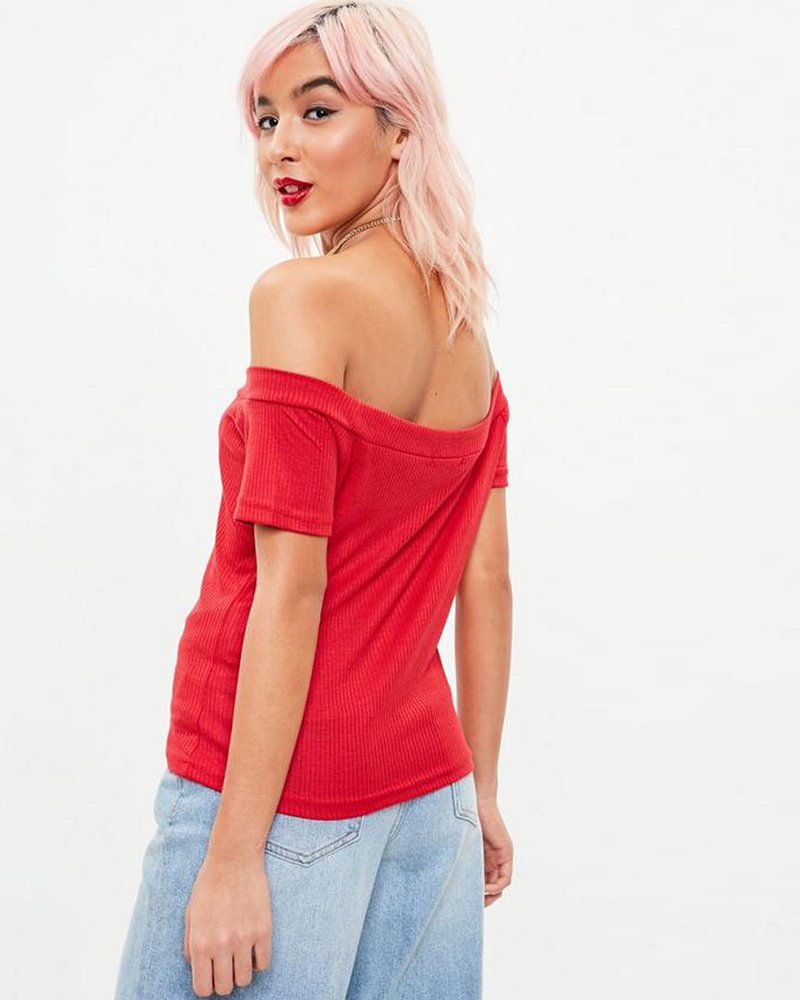red bardot ribbed t-shirt - Image 2