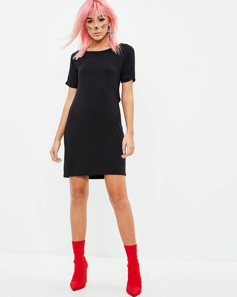 Slashed back-t-shirt-dress-black - Image 4