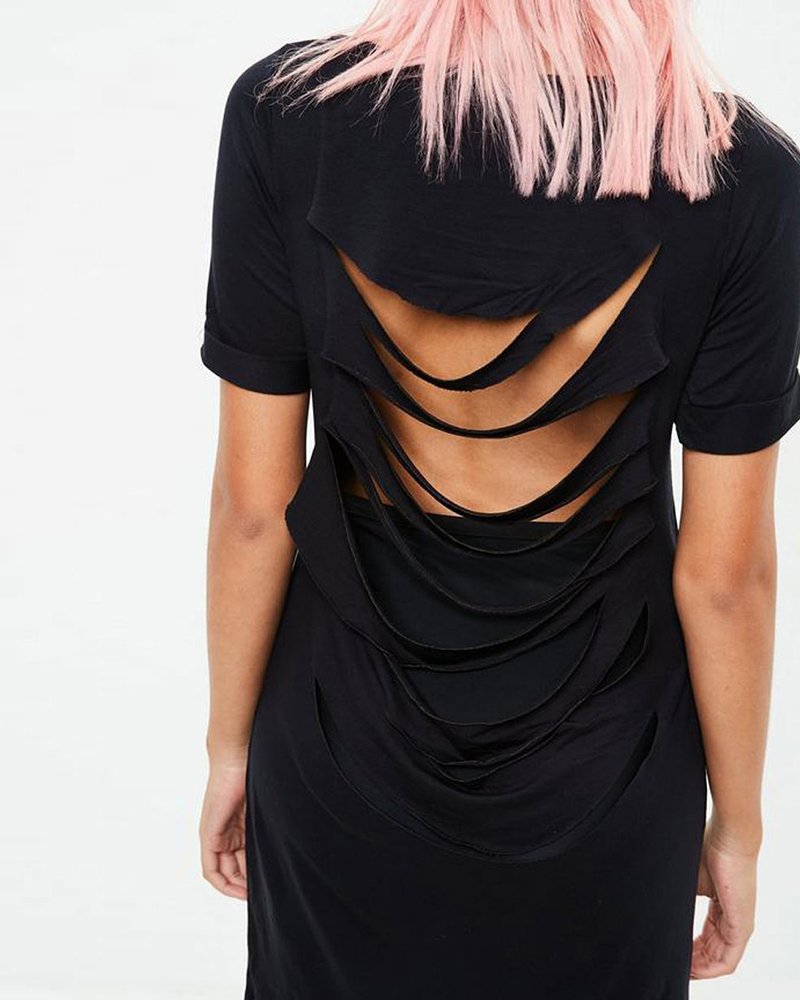 Slashed back-t-shirt-dress-black - Image 3